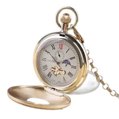 Montre à gousset homme en or avec chiffres romains et mouvement mécanique élégant