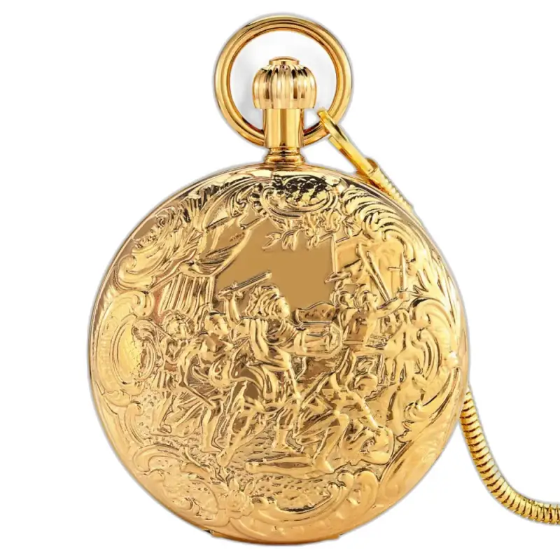 Montre à Gousset Double Clapet Luxe Or avec un design orné en or élégant