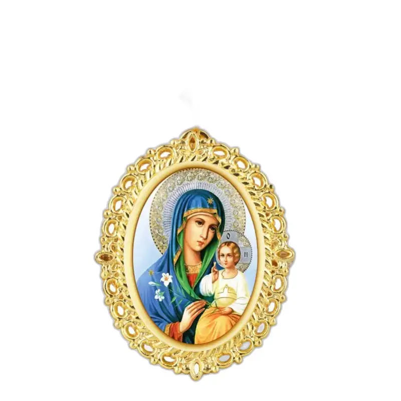 Icône religieuse de Marie et Jésus dans un cadre doré pour Montre Collier Quartz